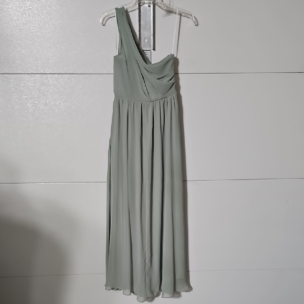 Birdy Grey One-Shoulder Chiffon Dress in Sage
